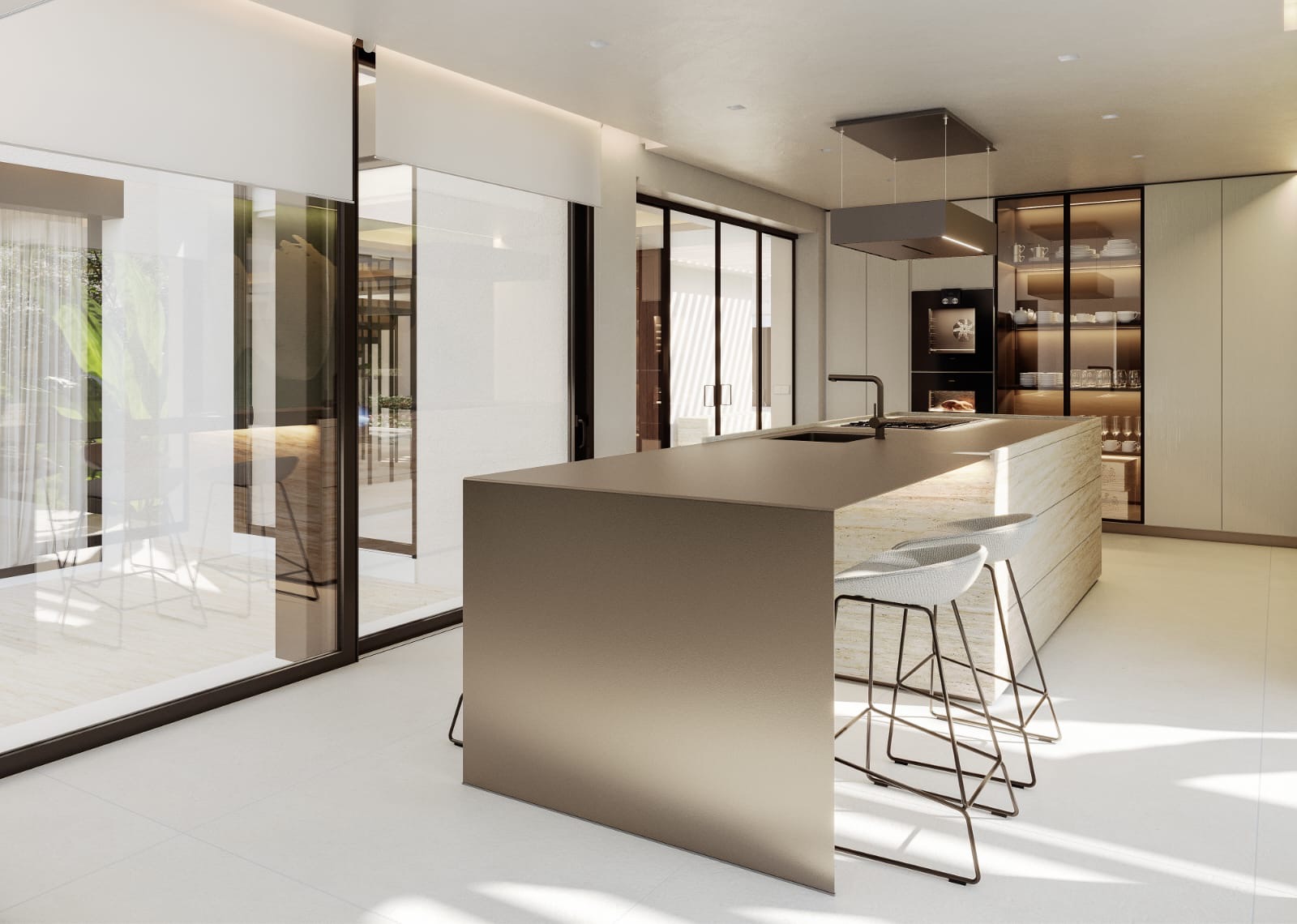 Modern minimalist designer kitchen with central island render
